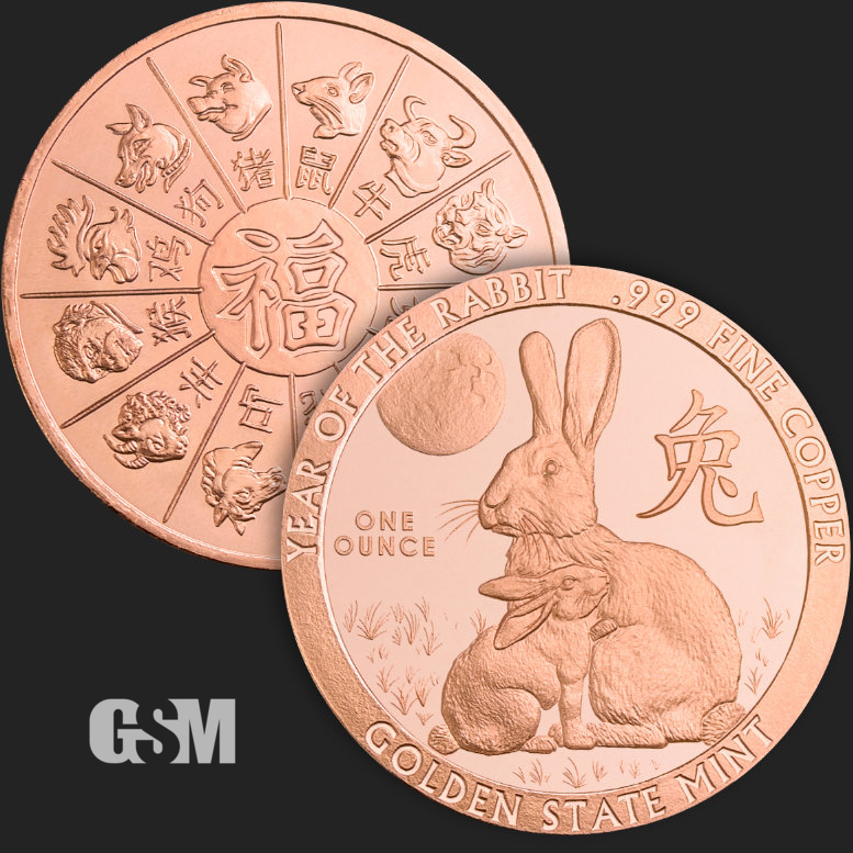(image for) 1oz Copper Round - Lunar Year of the RABBIT