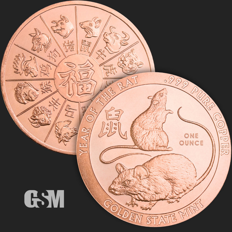(image for) 1oz Copper Round - Lunar Year of the RAT