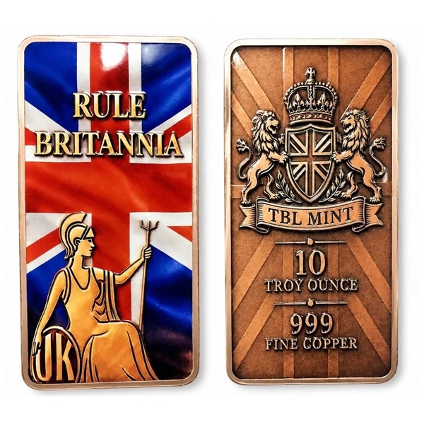 (image for) 10oz Copper Bar - Coloured - RULE BRITANNIA