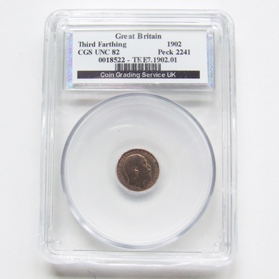 1902 Edward VII Third FARTHING - CGS Unc 82