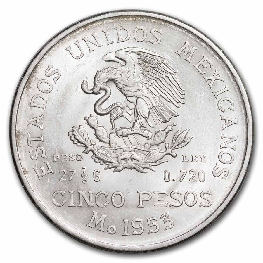 (image for) 1953 Mexico Silver 5 Pesos - Hidalgo Grande