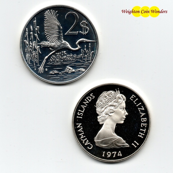 (image for) 1972 - 1975 Caymen Islands Silver Proof Two Dollars