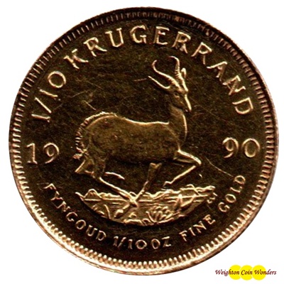 (image for) 1990 1/10th oz Gold KRUGERRAND