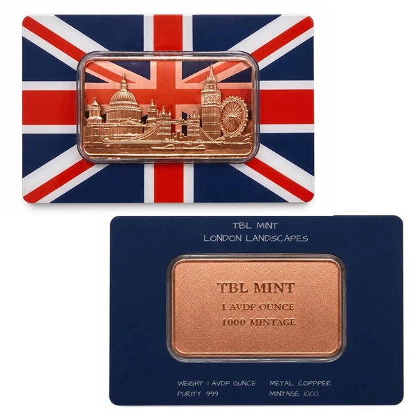 (image for) 1oz Copper Bar - Coloured - LONDON LANDSCAPE