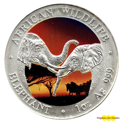 (image for) 2002 Zambia 1oz Silver ELEPHANT - Colour Highlighted