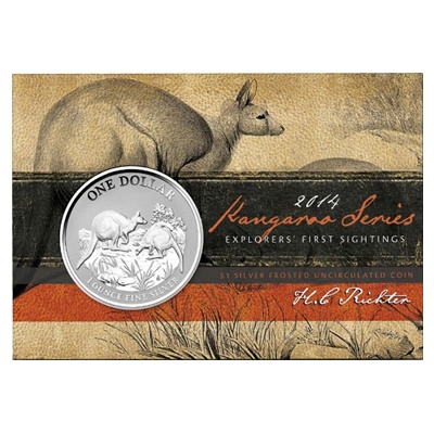 (image for) 2014 1oz Silver KANGAROO - Explorers' First Sightings (Display Card)