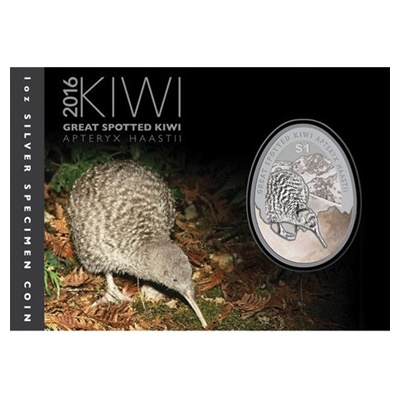 (image for) 2016 Kiwi Silver Great Spotted Kiwi Coin - 'KIWI EGG SHAPE' - Blister Pack