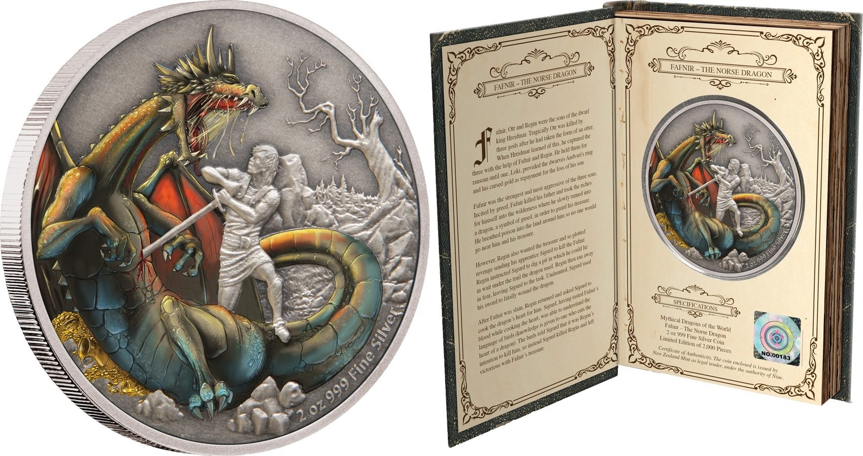 (image for) 2020 Niue 2oz Silver Coin - Mythical Dragons - FAFNIR THE NORSE DRAGON