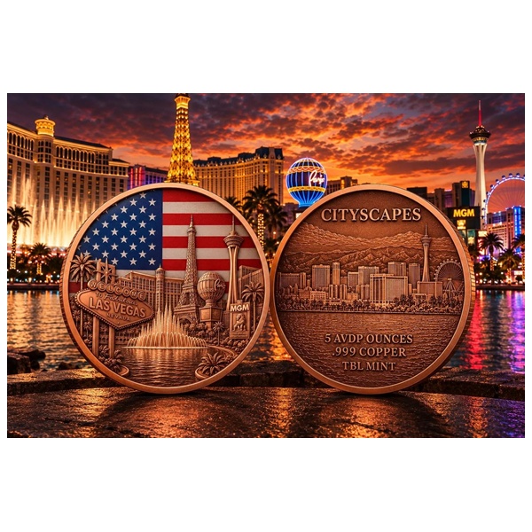 (image for) 5oz Copper Round - City Scapes - LAS VEGAS