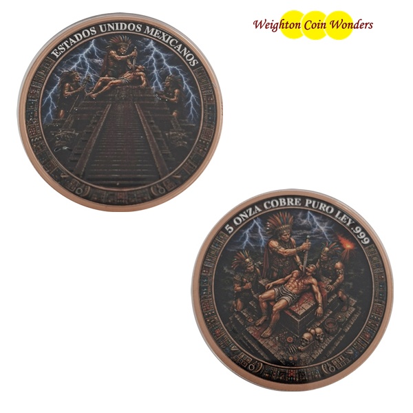 (image for) 5oz Copper Round - AZTEC SACFRIFICE Coloured
