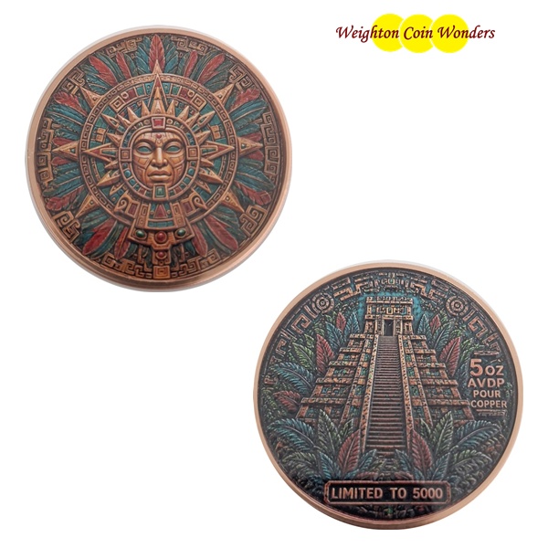 (image for) 5oz Copper Round - AZTEC SUN RELIC Coloured