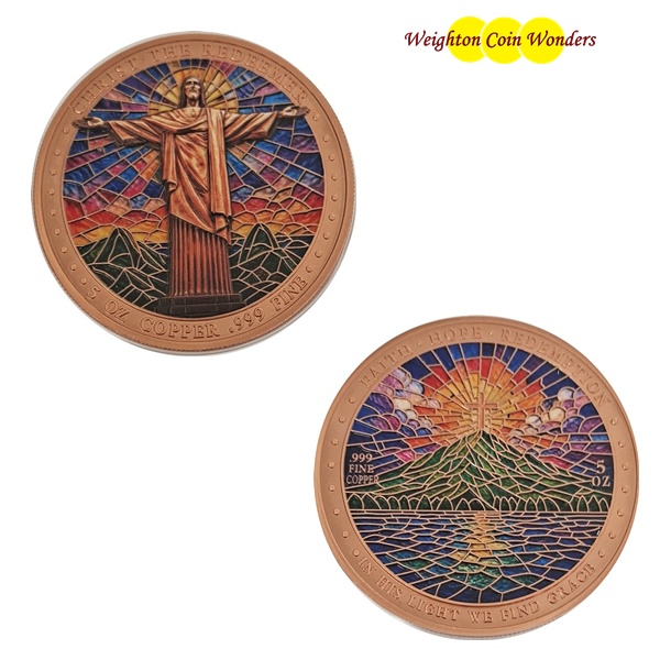 (image for) 5oz Cooper Round - Christ the Redeemer Coloured