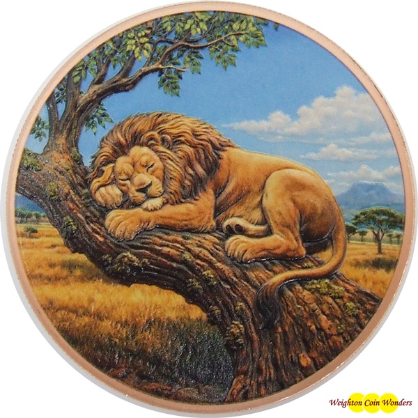 (image for) 5oz Copper Round - SLEEPING LION Coloured
