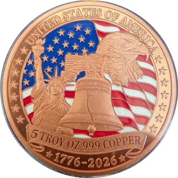 (image for) 5oz Copper Round - LIBERTY BELL Coloured