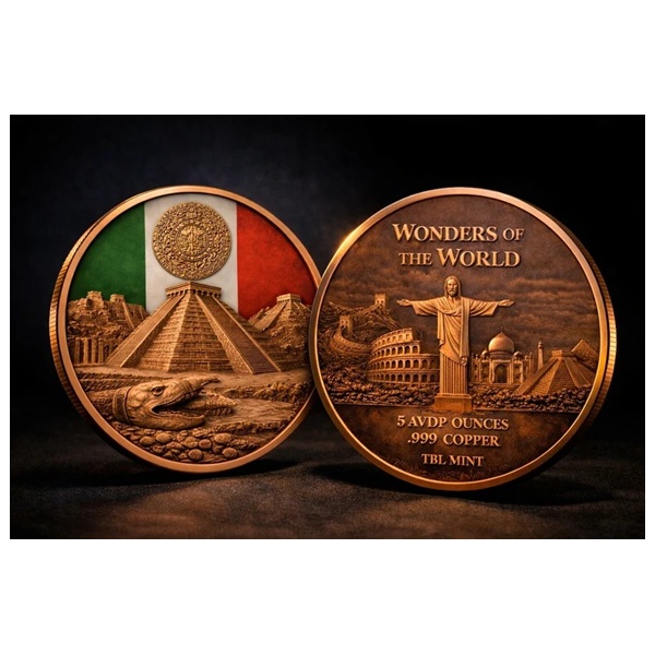 (image for) 5oz Copper Round - Wonders Of The World - CHICHÉN ITZÁ
