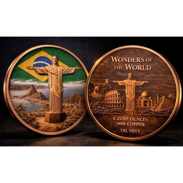 (image for) 5oz Copper Round - Wonders Of The World - CHRIST THE REDEEMER