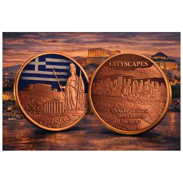 (image for) 5oz Copper Round - City Scapes - ATHENS