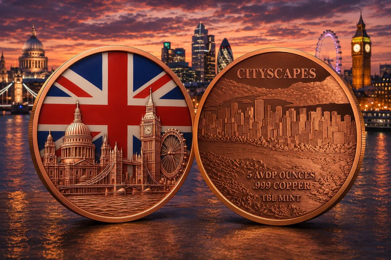 (image for) 5oz Copper Round - City Scapes - LONDON