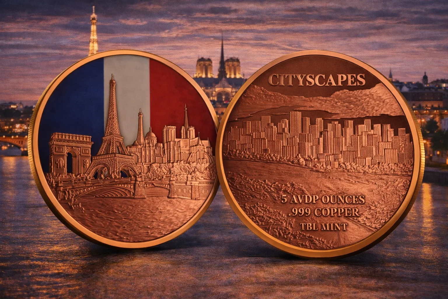 (image for) 5oz Copper Round - City Scapes - PARIS