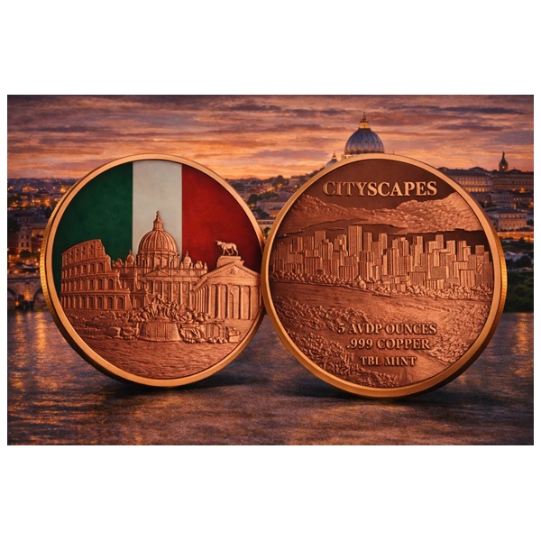 (image for) 5oz Copper Round - City Scapes - ROME