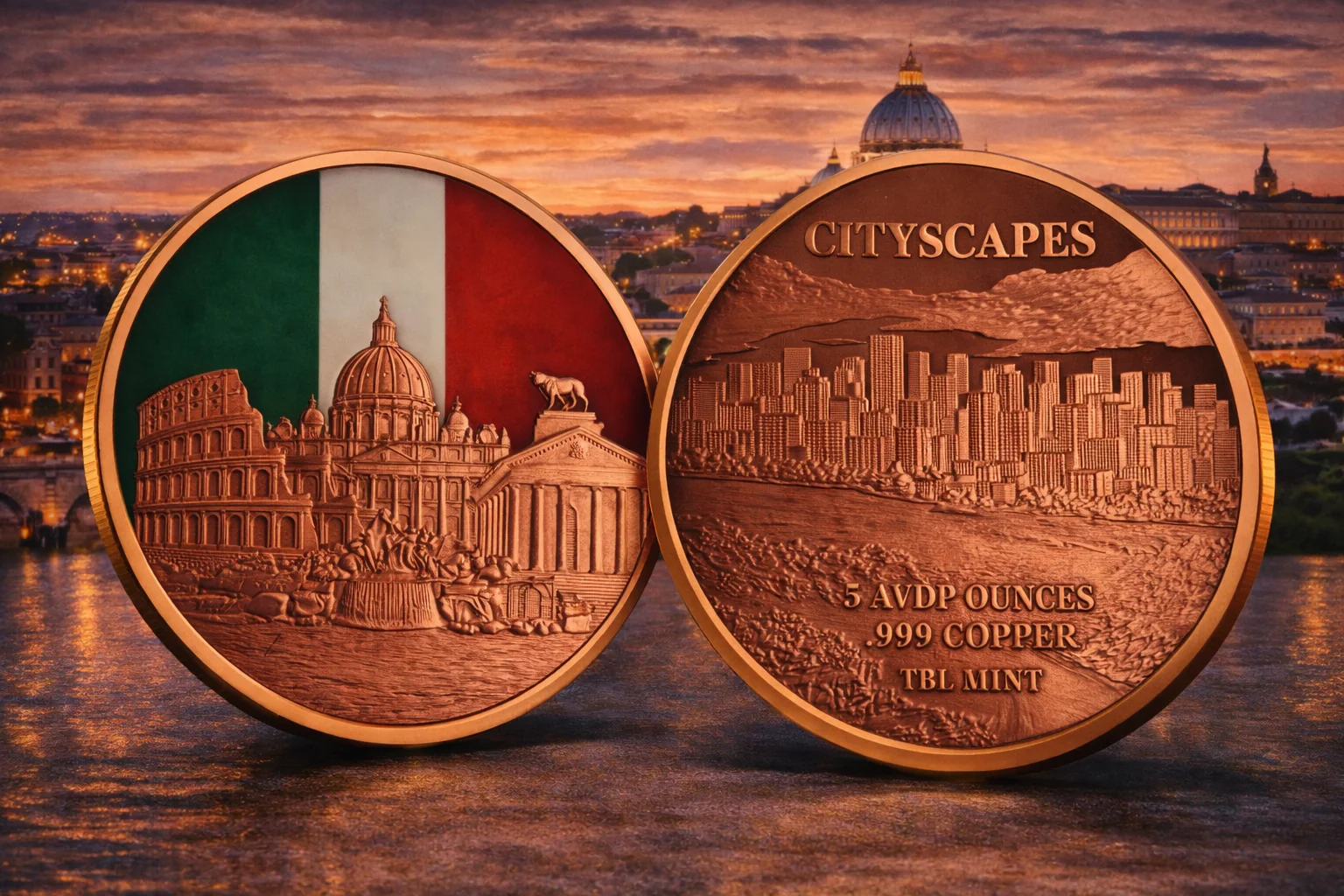 (image for) 5oz Copper Round - City Scapes - ROME