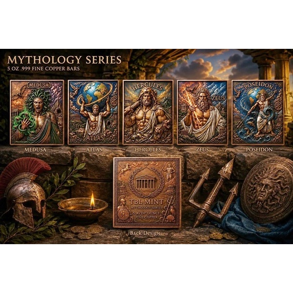 (image for) 5oz Copper Bar - Mythology Series - FULL SERIES (5)