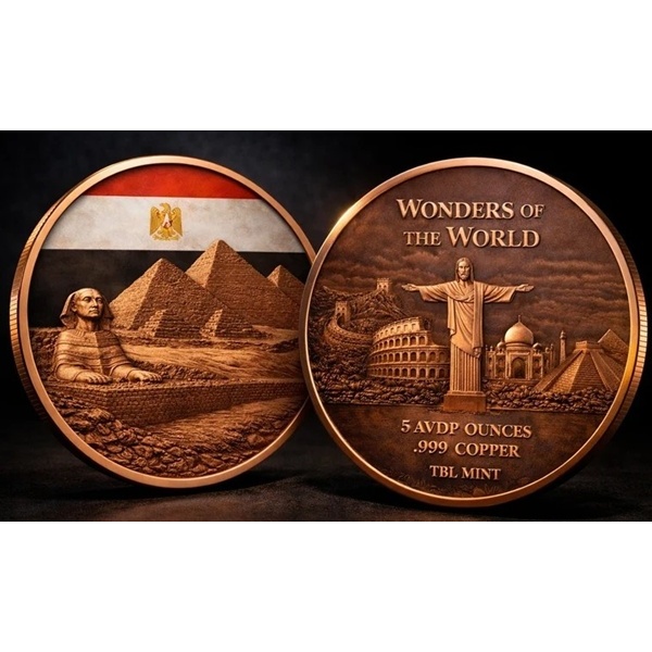 (image for) 5oz Copper Round - Wonders Of The World - GREAT PYRAMIDS OF GIZA