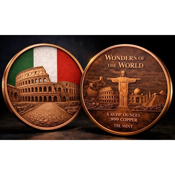 (image for) 5oz Copper Round - Wonders Of The World - THE COLOSSEUM