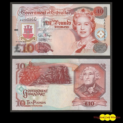 1995 Government of Gibraltar £10 Note (AA293860) - Click Image to Close