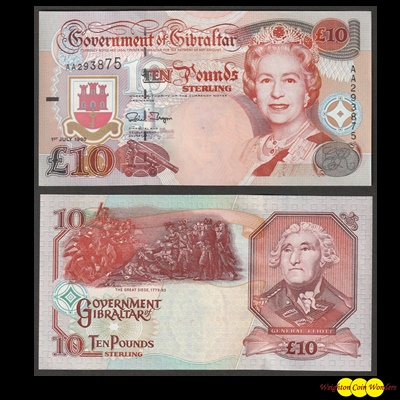 1995 Government of Gibraltar £10 Note (AA293875) - Click Image to Close