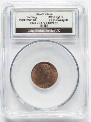 1873 Victoria YH FARTHING - CGS Unc 80
