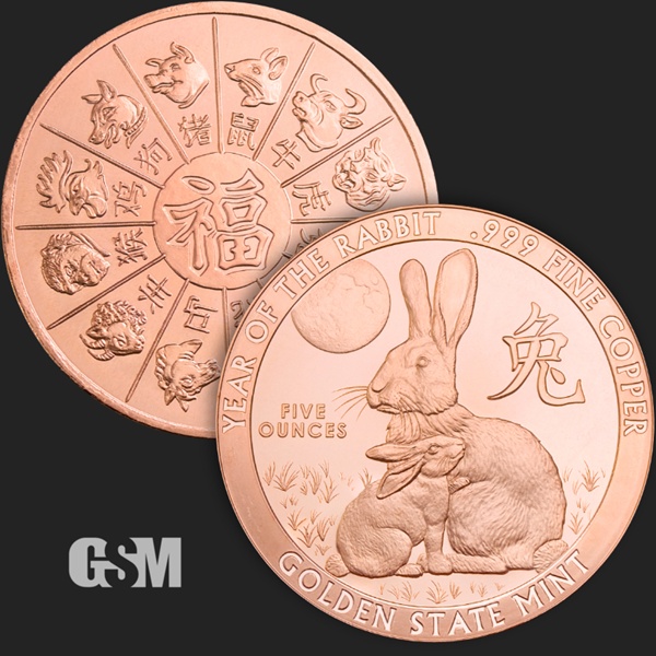 (image for) 5oz Copper Round - Lunar Year of the RABBIT