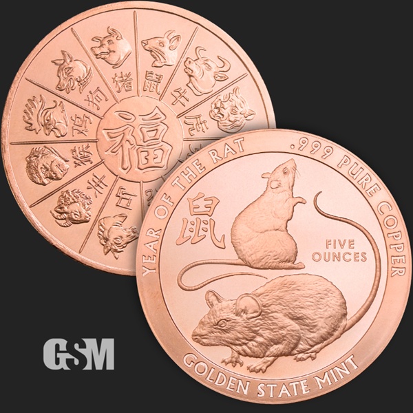 (image for) 5oz Copper Round - Lunar Year of the RAT